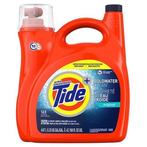 Tide - Détergent à lessive liquide propreté en eau froide, 123 brassées