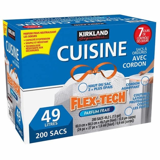 Sac parfumée à ordures de cuisine avec cordons, Kirkland - Paquet de 200 P