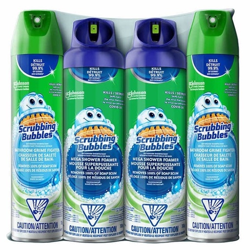 Scrubbing Bubbles - Combiné mousse superpuissante pour la douche et nettoyant pour salle de bain en aérosol Paquet de 4 x 708
